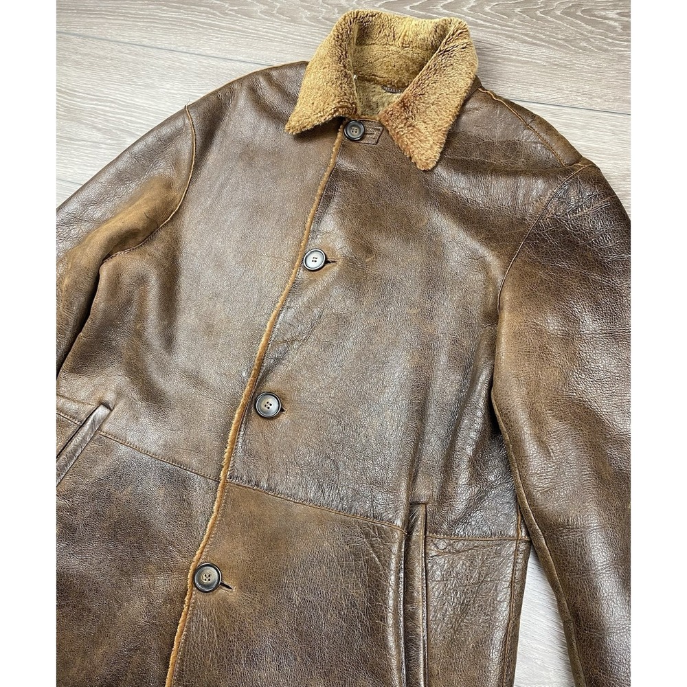 Zabari Men's Lambskin Leather Shearling Lined Coat Brown Size Small